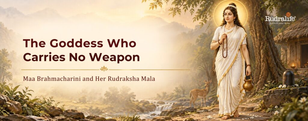 Maa Brahmacharini with her japa mala, the origin of Rudraksha for Navratri