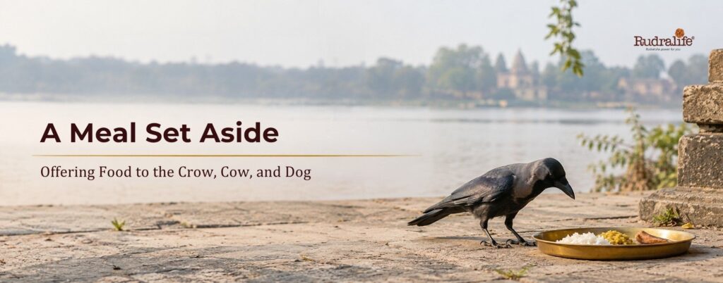 Food offered to a crow as part of Panchbali during Pitru Paksha 2026