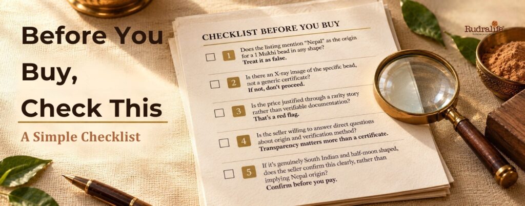 Checklist for spotting a false 1 Mukhi Nepal listing before buying