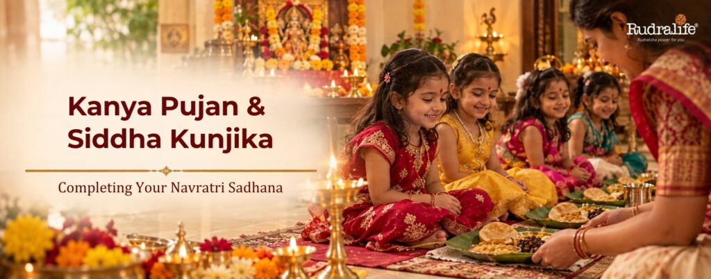 Kanya Pujan ritual on Day 9 completing the Durga Saptashati in 9 days Navratri Sadhana