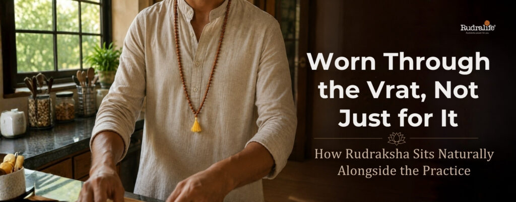 Rudraksha mala worn at home through the Solah Somvar Vrat