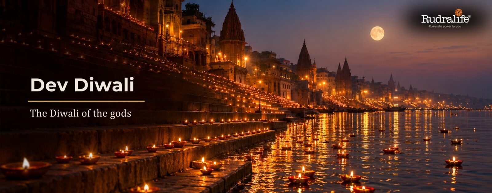 Dev Diwali 2026 on the Varanasi ghats, lakhs of diyas glowing along the Ganga under the Kartik full moon