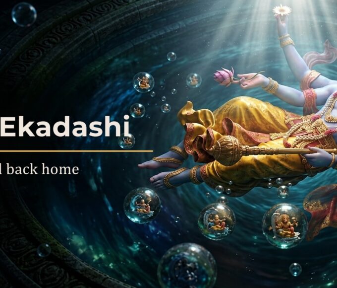 Dev Uthani Ekadashi 2026, Lord Vishnu in yoga nidra in the cosmic ocean, about to wake as Chaturmas ends