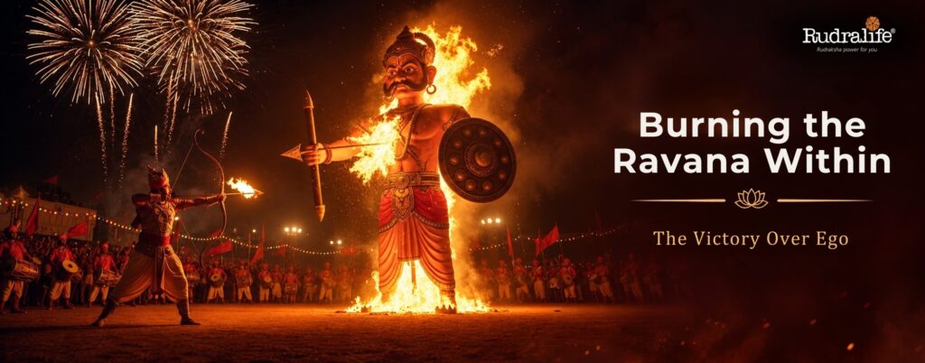 Ravana effigy burning on Dussehra, the start of the Dussehra to Diwali journey