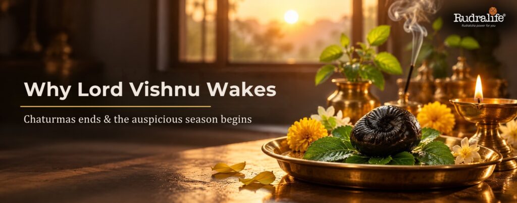 Dev Uthani Ekadashi 2026 vrat thali of sweet potato, singhara, bananas, apples & milk with tulsi