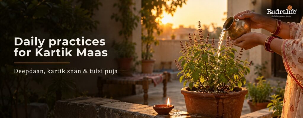 Water offered to tulsi at sunrise, a daily practice of Kartik maas 2026