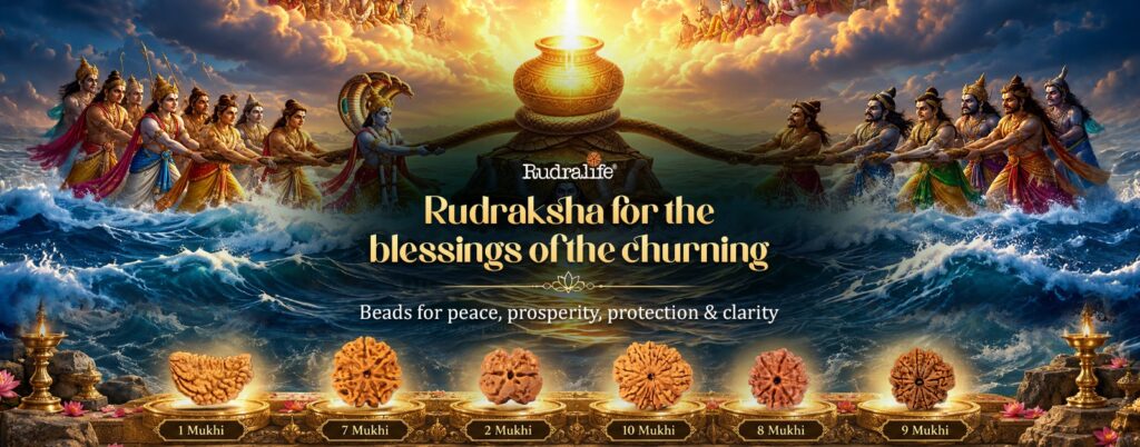 Rudraksha for Samudra Manthan, with 1, 7, 2, 10, 8 and 9 Mukhi beads